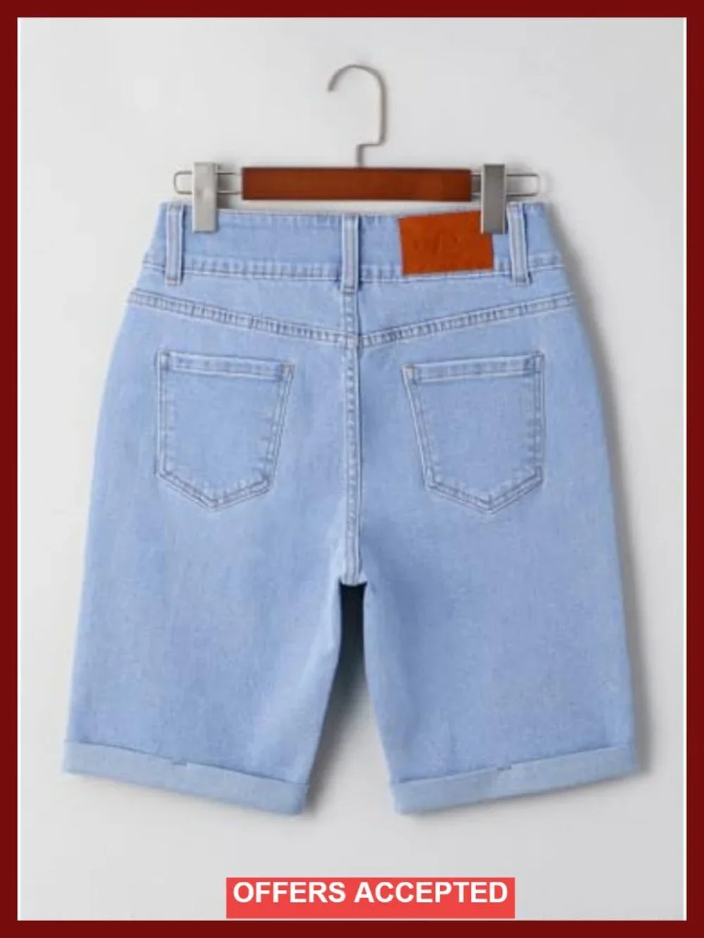 High Waisted Bermuda Jean Shorts with Rolled Hem Stretchy Denim